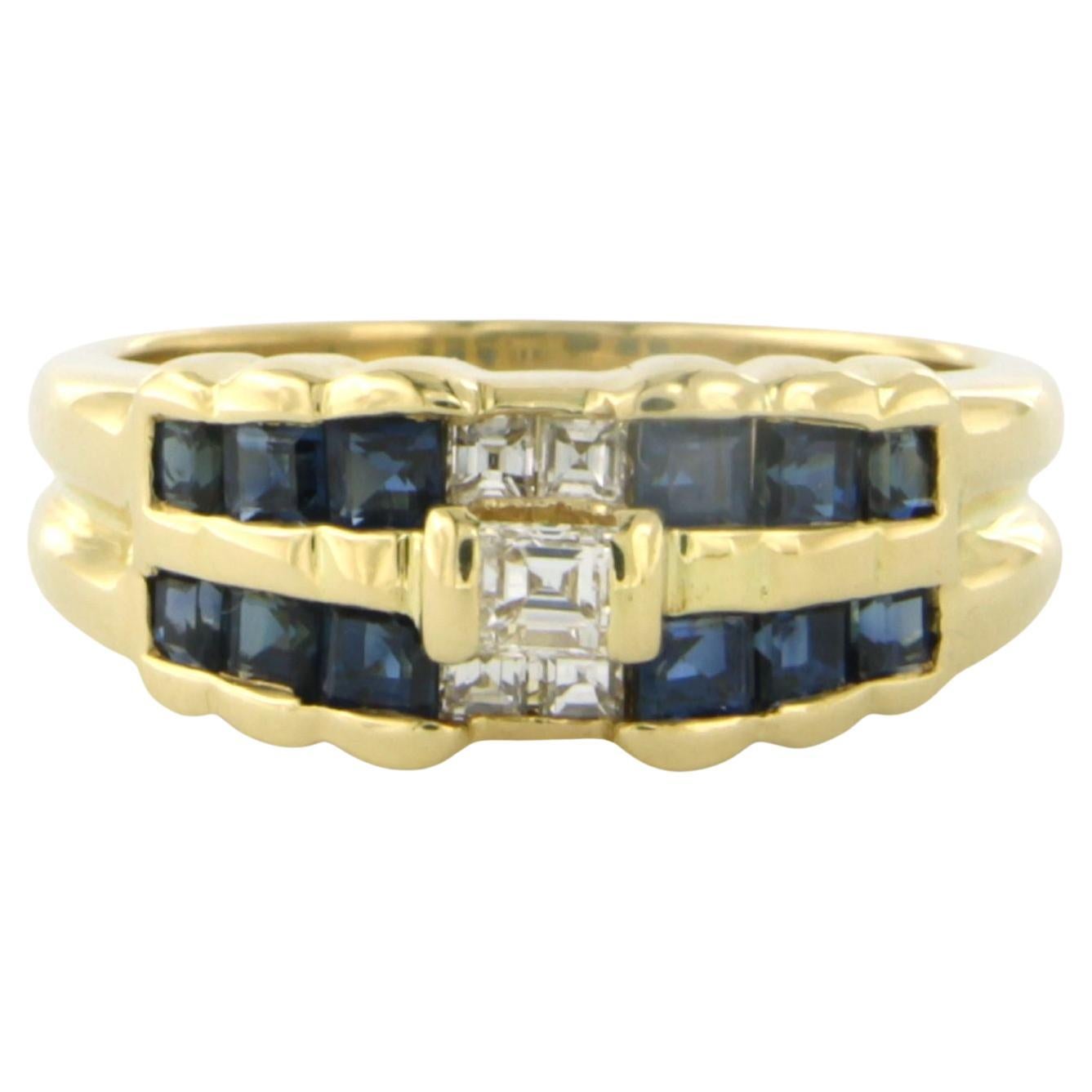 Ring with sapphire and square cut diamonds up to 0.30ct 18k bicolour gold