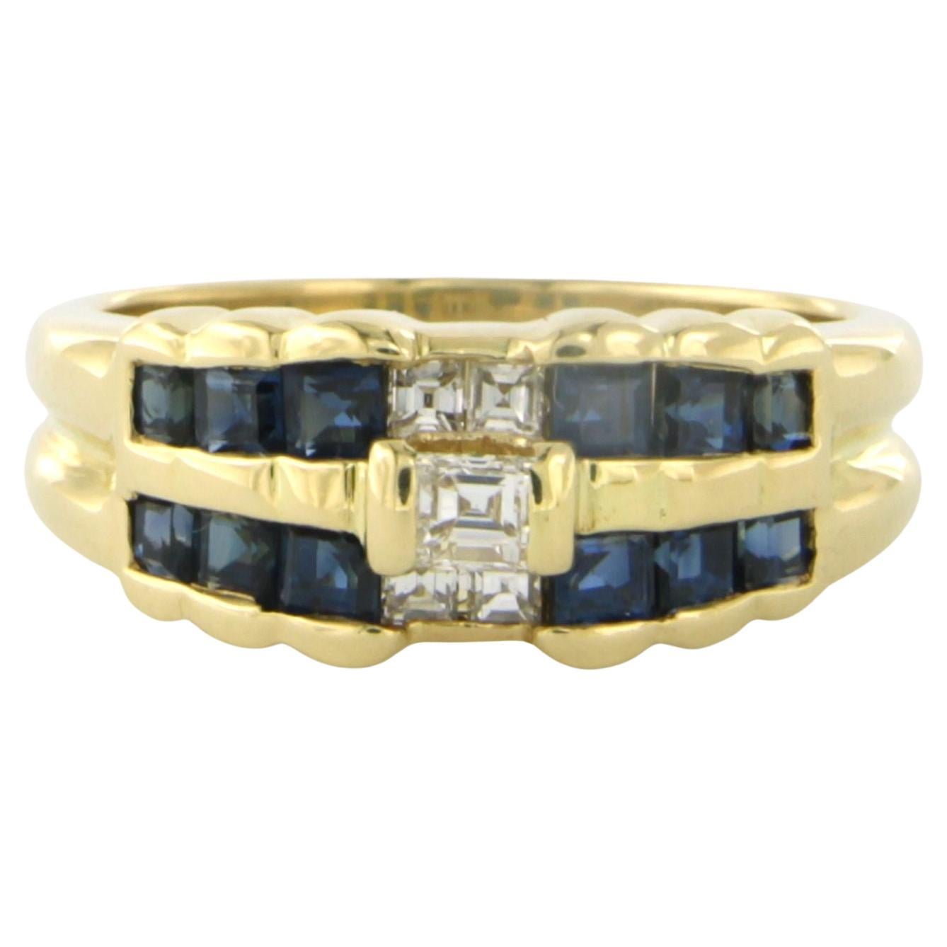 Bague bicolore 18 carats avec saphir et diamants de taille carrée jusqu'à 0,30 carat