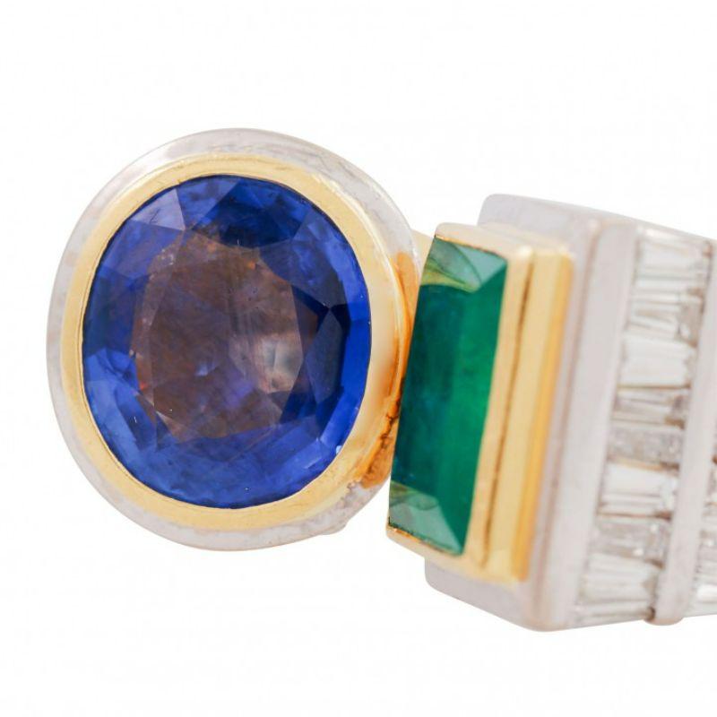 Mixed Cut Ring with Sapphire, Emerald and Diamonds For Sale