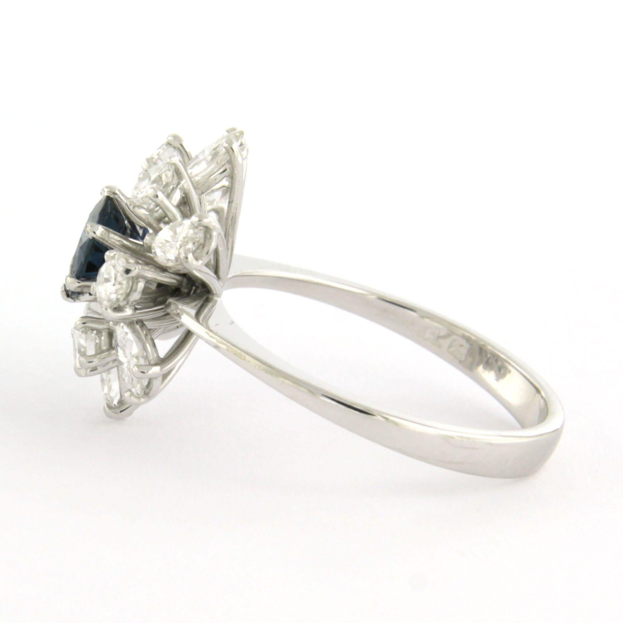 Modern Ring with sapphire, marquise and brilliant cut diamonds up to 1.00ct 18k gold For Sale