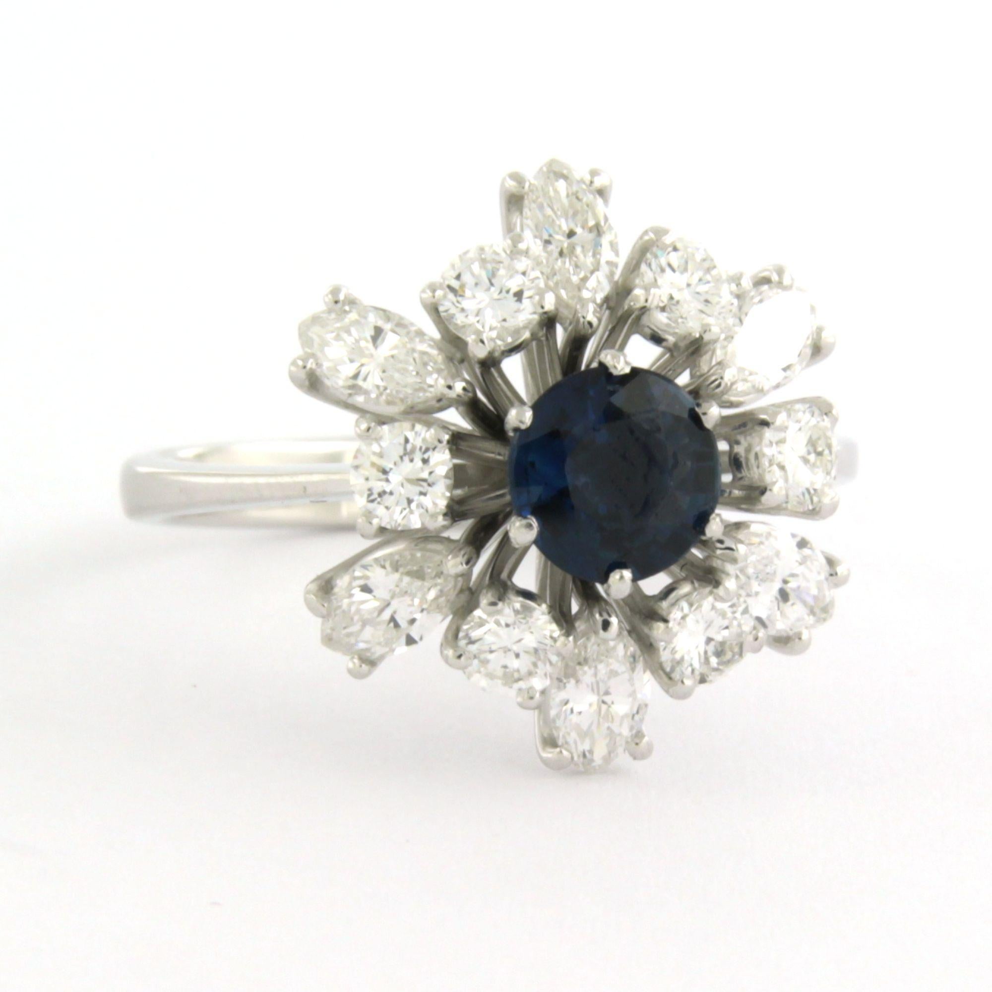 Women's Ring with sapphire, marquise and brilliant cut diamonds up to 1.00ct 18k gold For Sale