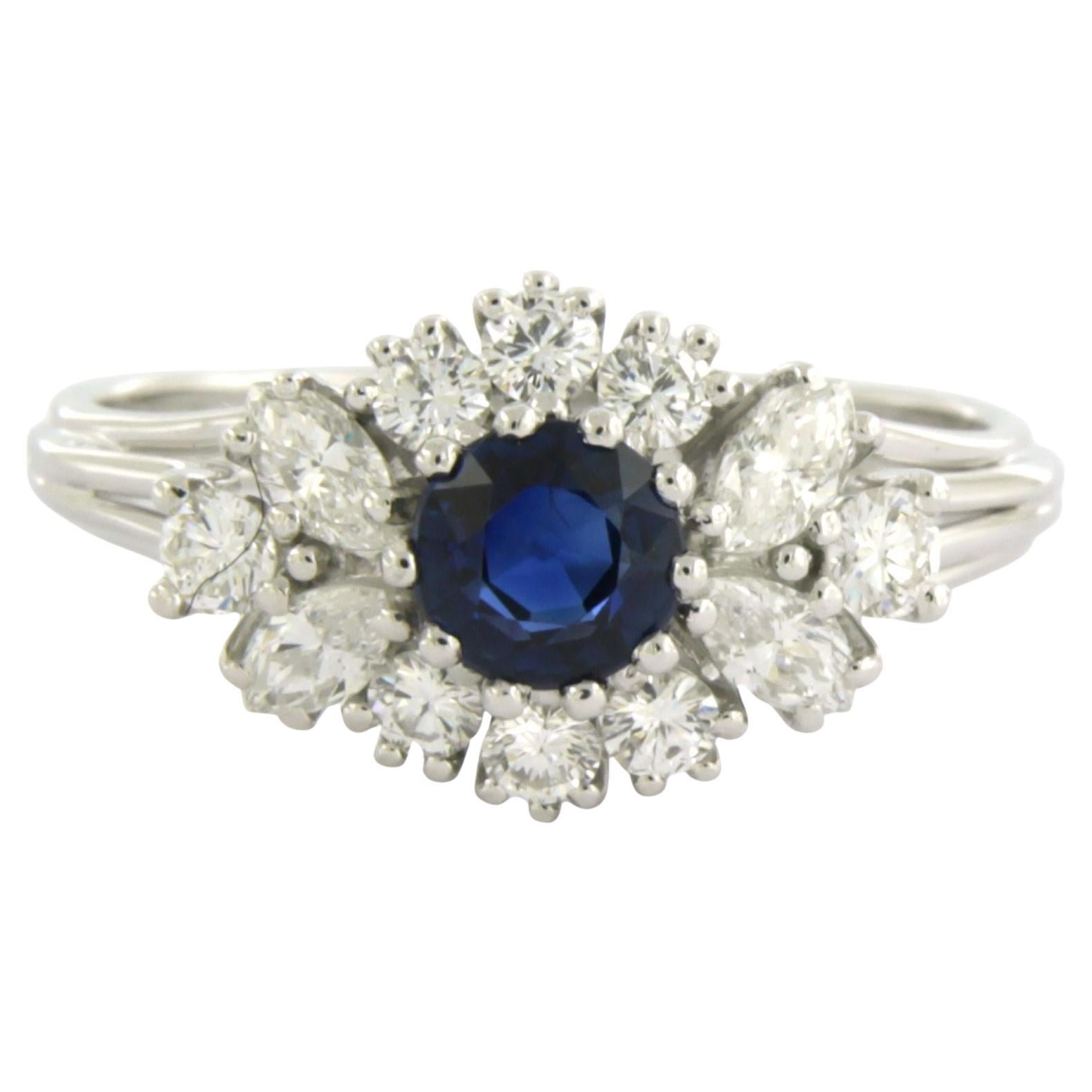 Bague avec saphir, marquise et diamants taille brillant jusqu'à 1,00ct Or 18k