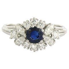 Ring with sapphire, marquise and brilliant cut diamonds up to 1.00ct 18k gold