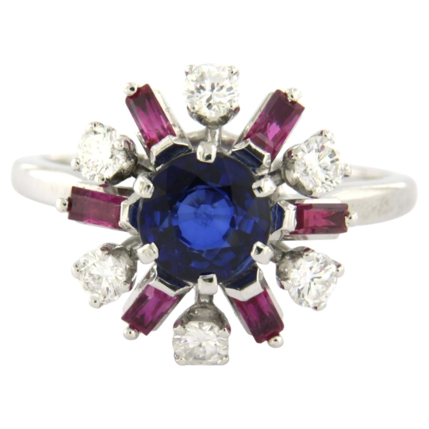 Ring with sapphire, ruby and brilliant cut diamonds up to 0.46ct 14k gold