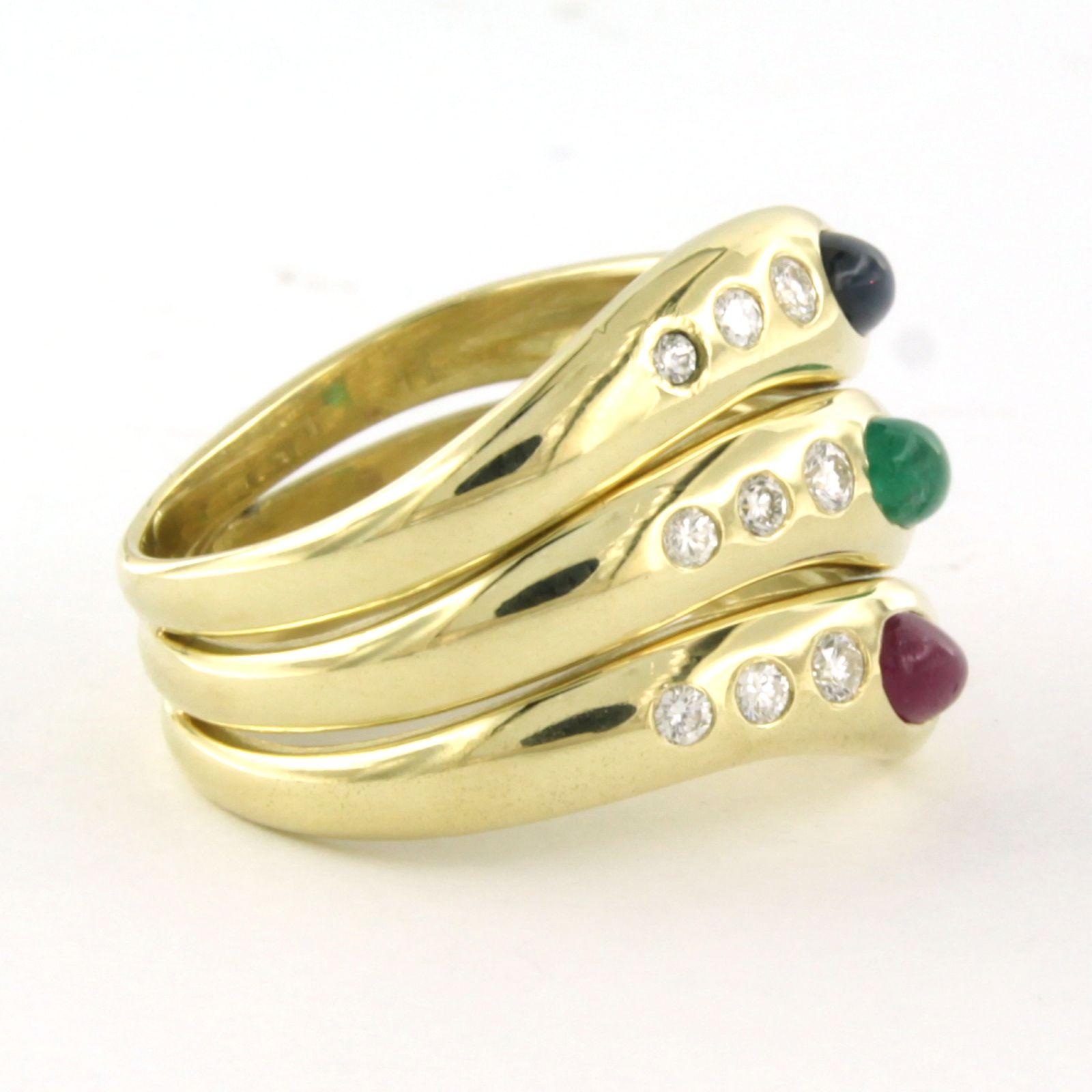 Moderne Ring with sapphire, ruby, emerald and brilliant cut diamonds 18k yellow gold en vente