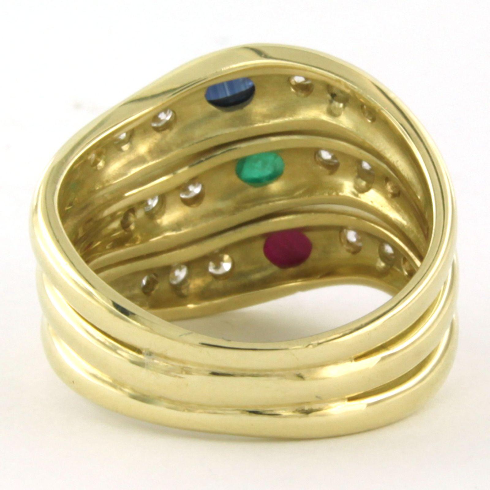 Ring with sapphire, ruby, emerald and brilliant cut diamonds 18k yellow gold Excellent état - En vente à The Hague, ZH