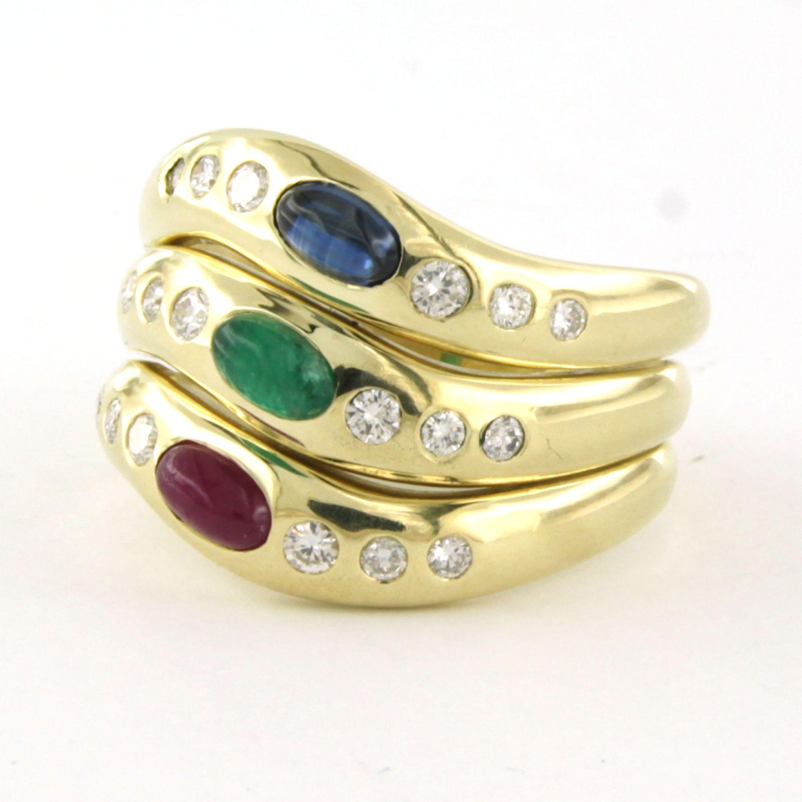 Ring with sapphire, ruby, emerald and brilliant cut diamonds 18k yellow gold en vente 1