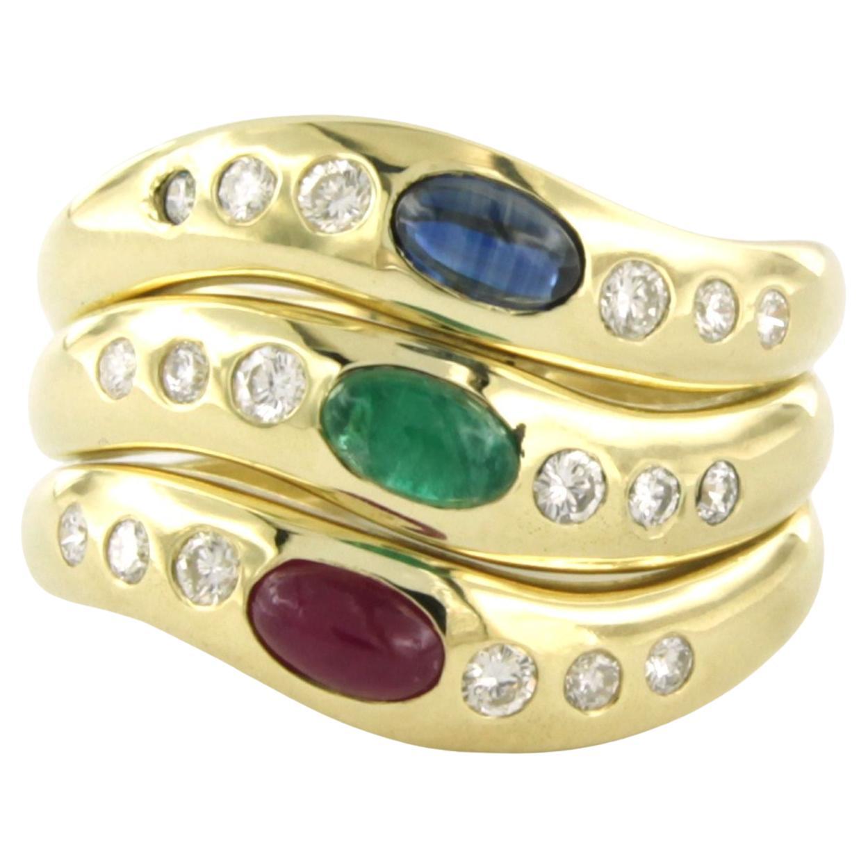 Ring with sapphire, ruby, emerald and brilliant cut diamonds 18k yellow gold