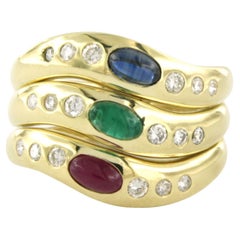 Ring with sapphire, ruby, emerald and brilliant cut diamonds 18k yellow gold