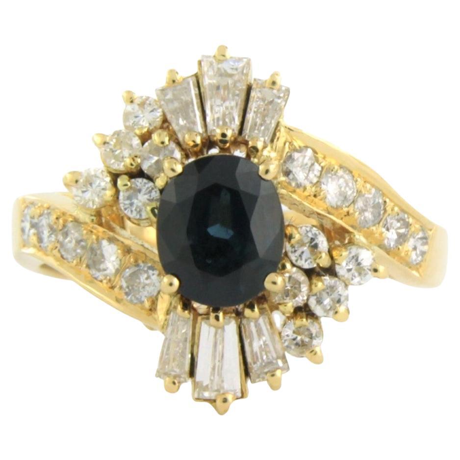 Ring mit Saphiren, spitz zulaufenden und Diamanten im Brillantschliff bis zu 0,75 Karat 18 Karat Gold