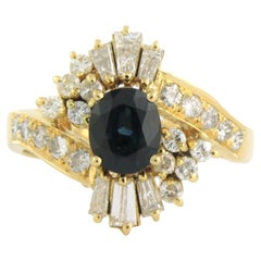 Anillo con zafiro, diamantes talla cónica y brillante hasta 0,75ct Oro de 18k