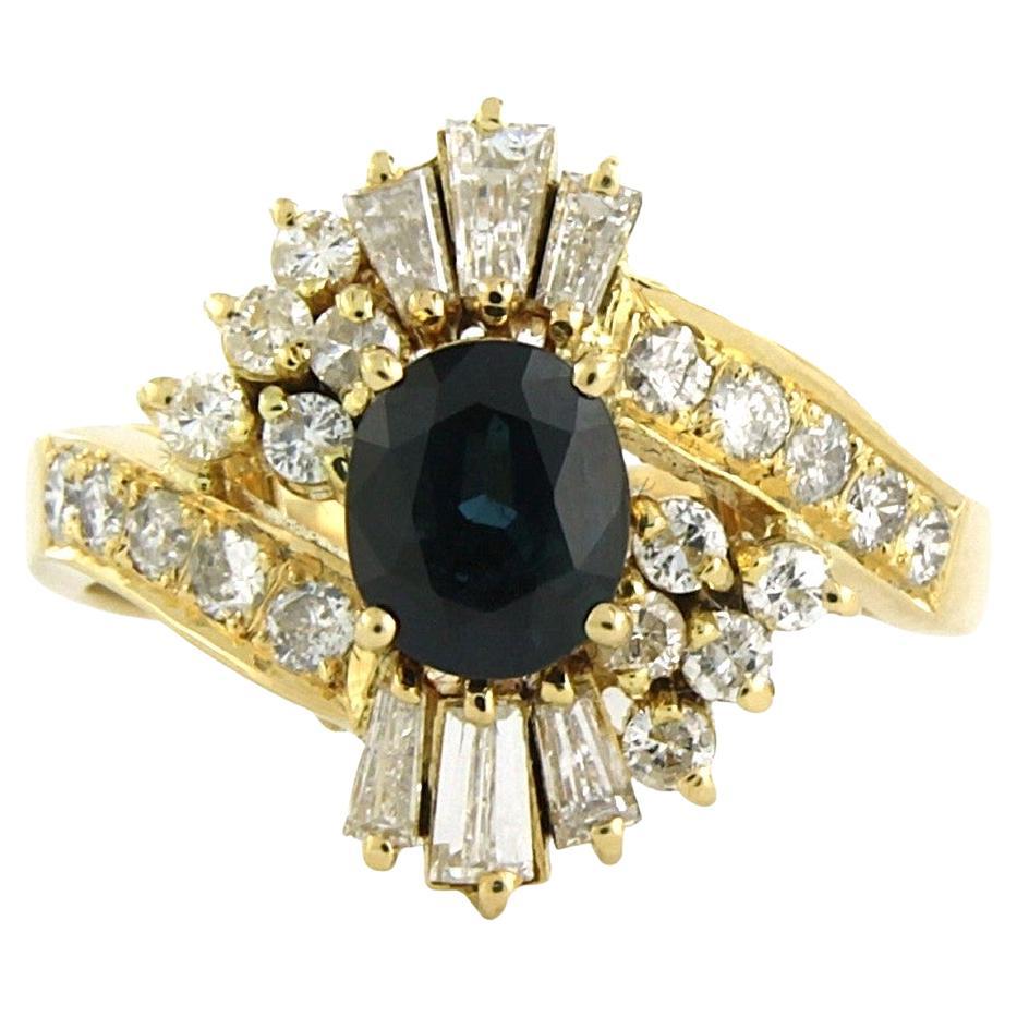 Ring with sapphire, taper and brilliant cut diamonds up to 0.75ct 18k gold