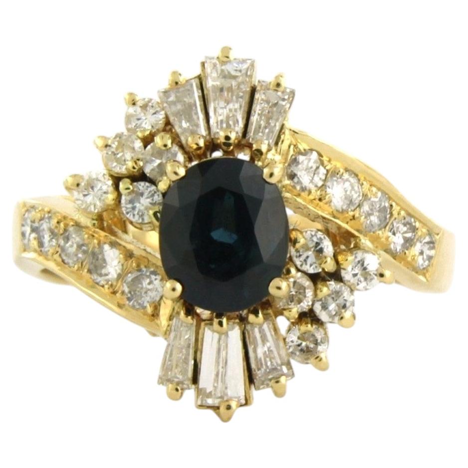 Ring mit Saphiren, spitz zulaufenden und Diamanten im Brillantschliff bis zu 0,75 Karat 18 Karat Gold