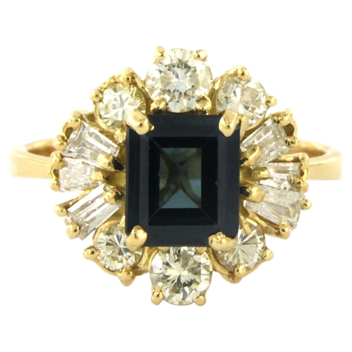 Ring with sapphire, taper and brilliant cut diamonds up to 1.00ct 18k gold