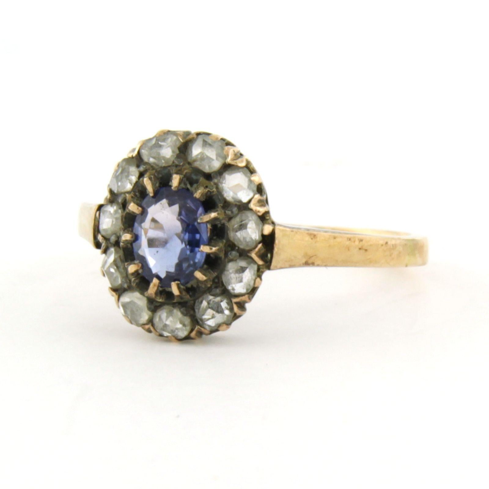 Taille rose Bague avec saphir jusqu'à 0,20ct et diamants taille rose jusqu'à 0,20ct Or 14k en vente