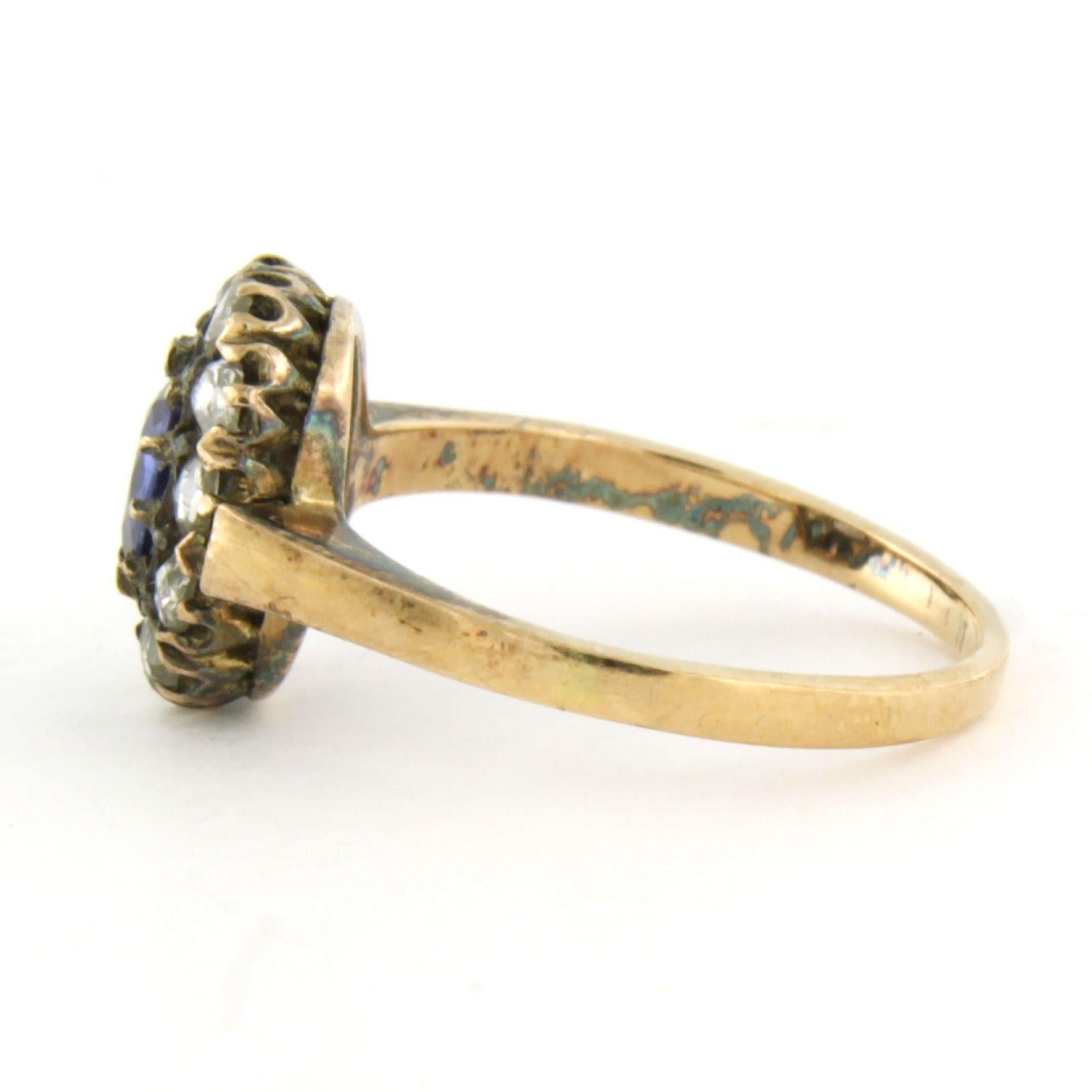Bague avec saphir jusqu'à 0,20ct et diamants taille rose jusqu'à 0,20ct Or 14k Excellent état - En vente à The Hague, ZH