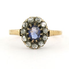 Ring with sapphire up to 0.20ct and rose cut diamonds up to 0.20ct 14k gold