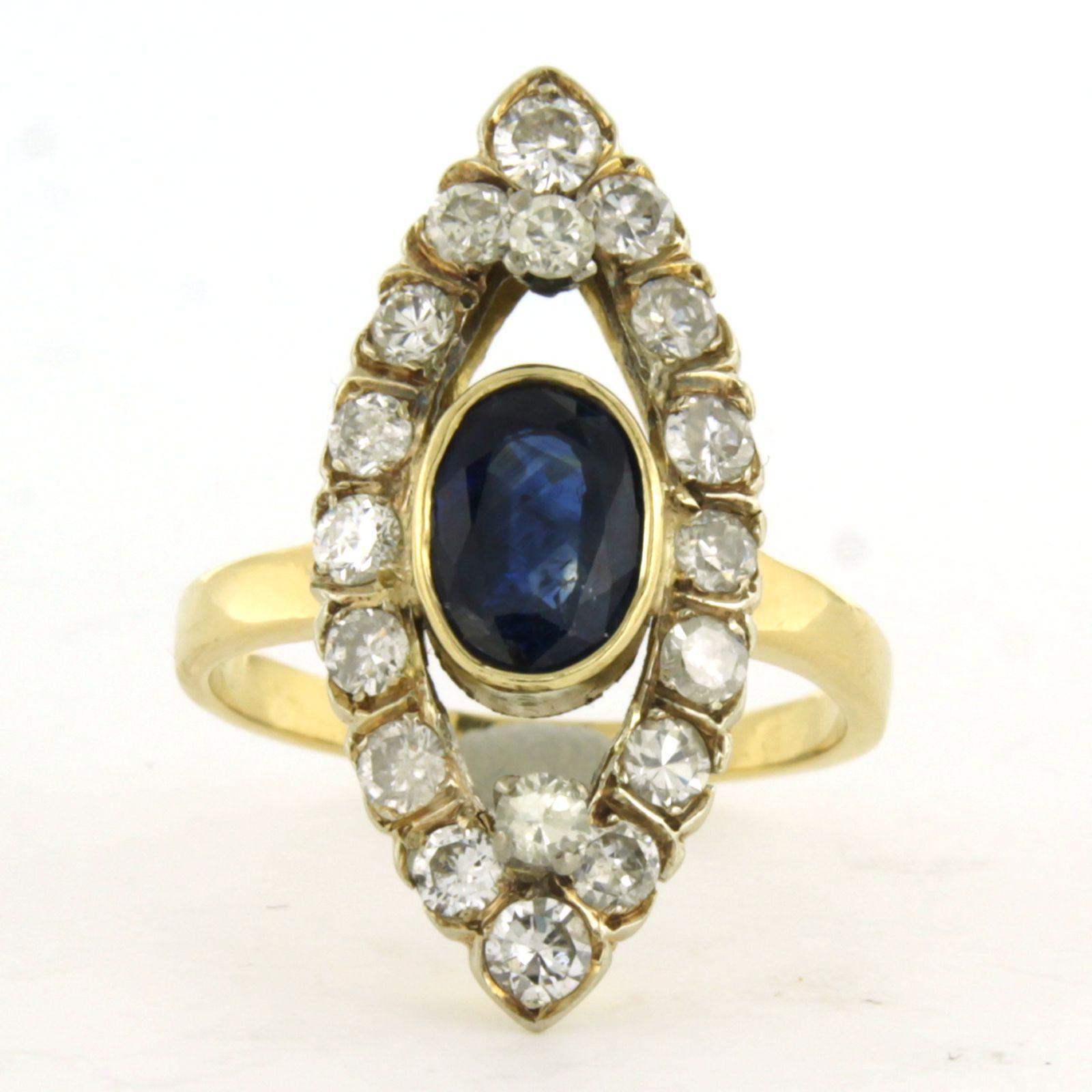 Moderno Anello con zaffiro fino a 1,30ct e diamanti taglio brillante fino a 1,30ct in oro 18k in vendita