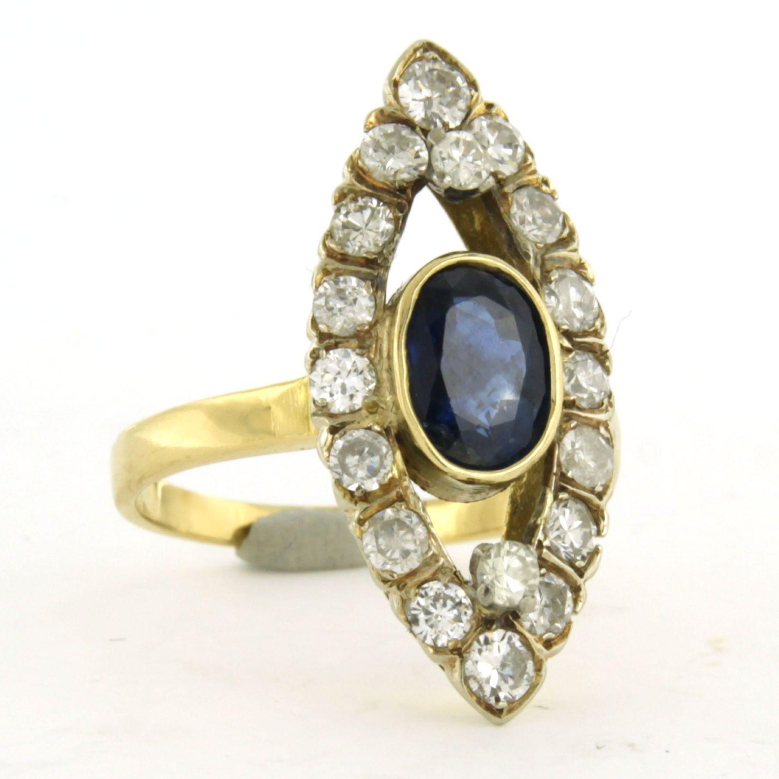 Taglio brillante Anello con zaffiro fino a 1,30ct e diamanti taglio brillante fino a 1,30ct in oro 18k in vendita