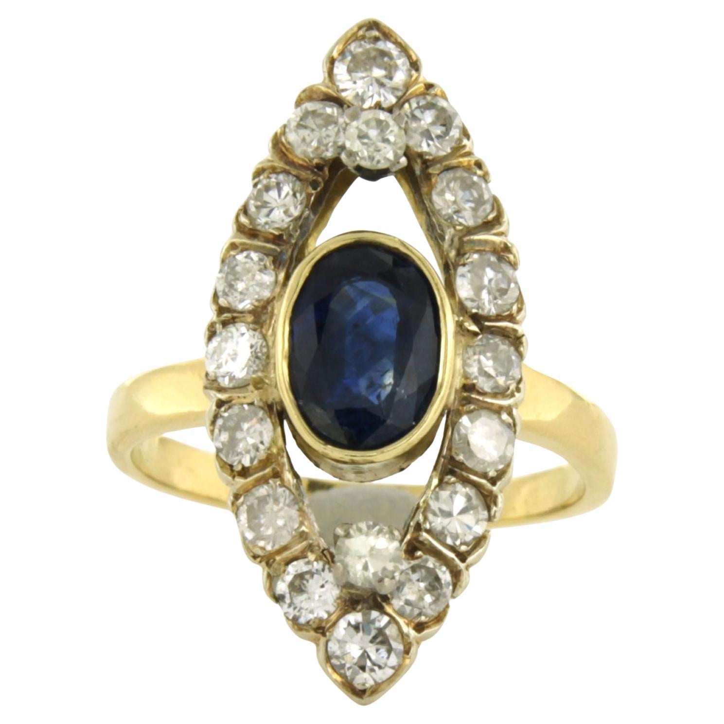 Ring with sapphire up to 1.30ct and brilliant cut diamonds up to 1.30ct 18k gold