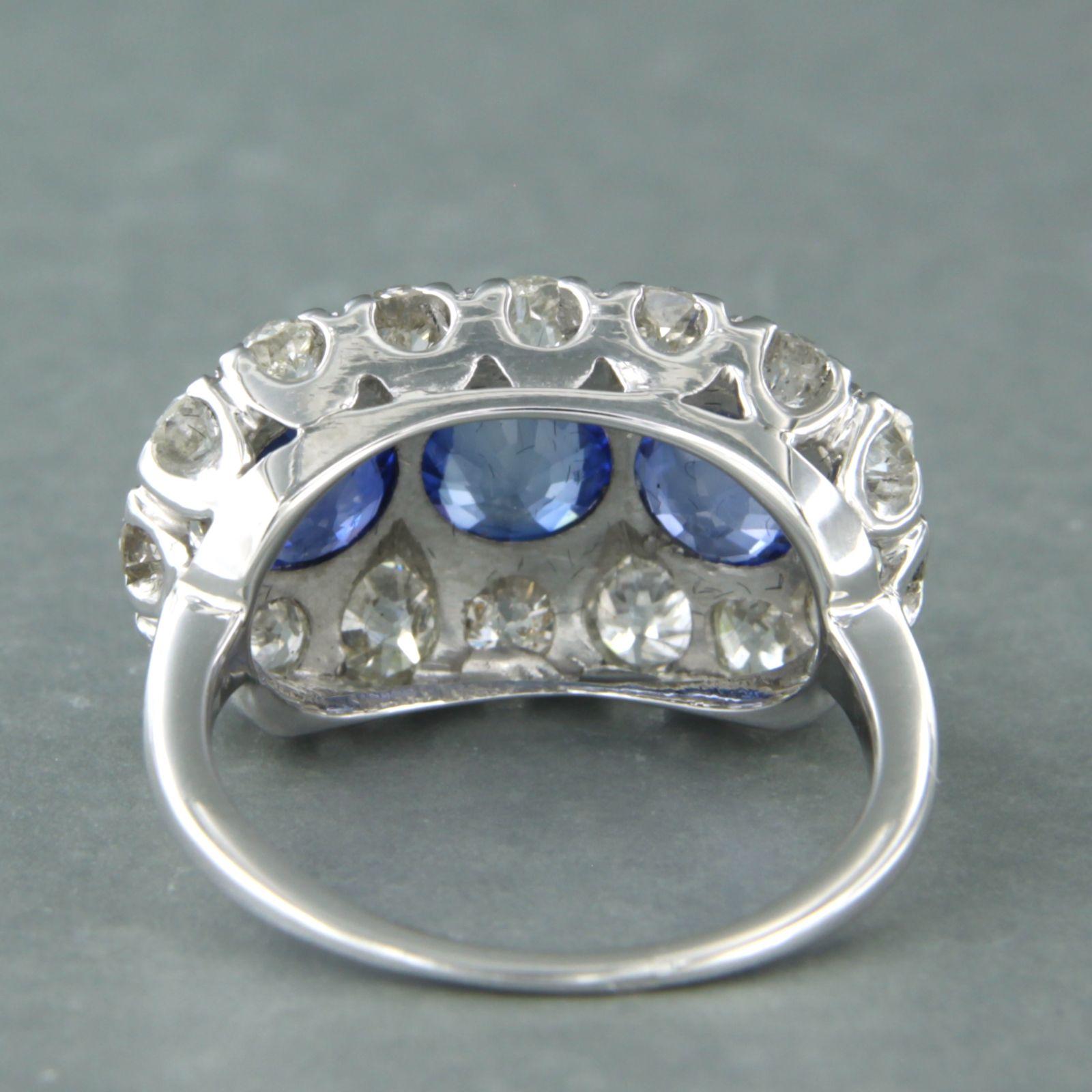 Bague avec saphir jusqu'à 1,95 carat et diamant taille ancienne jusqu'à 2,00 carats en or 14 carats Pour femmes en vente