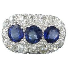 Ring with sapphire up to 1.95ct and old mine cut diamond up to 2.00ct 14k gold