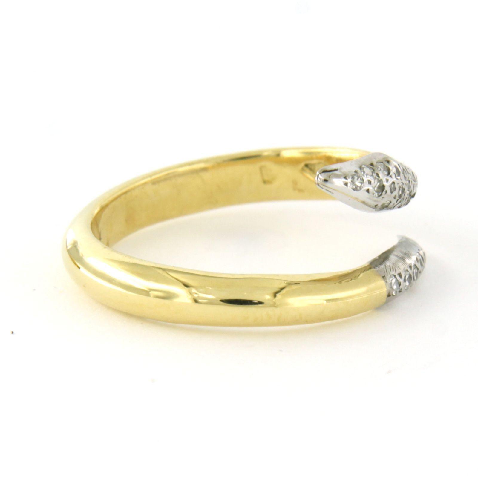18k bicolor gold ring set with single-cut diamonds up to 0.10 ct – F/G – VS/SI – ring size US 5.75 - EU 16.25 (51)

Detailed description

The top of the ring is 8.6 mm wide and 2.4 mm high.

Ring size US 5.75 - EU 16.25 (51)

Weight 4.7 grams

Set