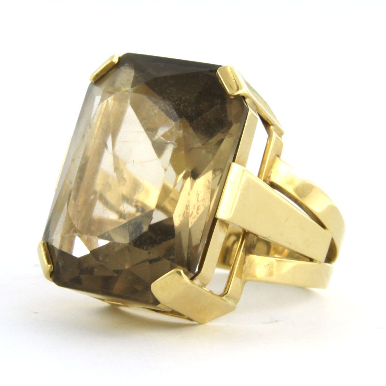 Emerald Cut Ring with smokey topaz 18k yellow gold For Sale