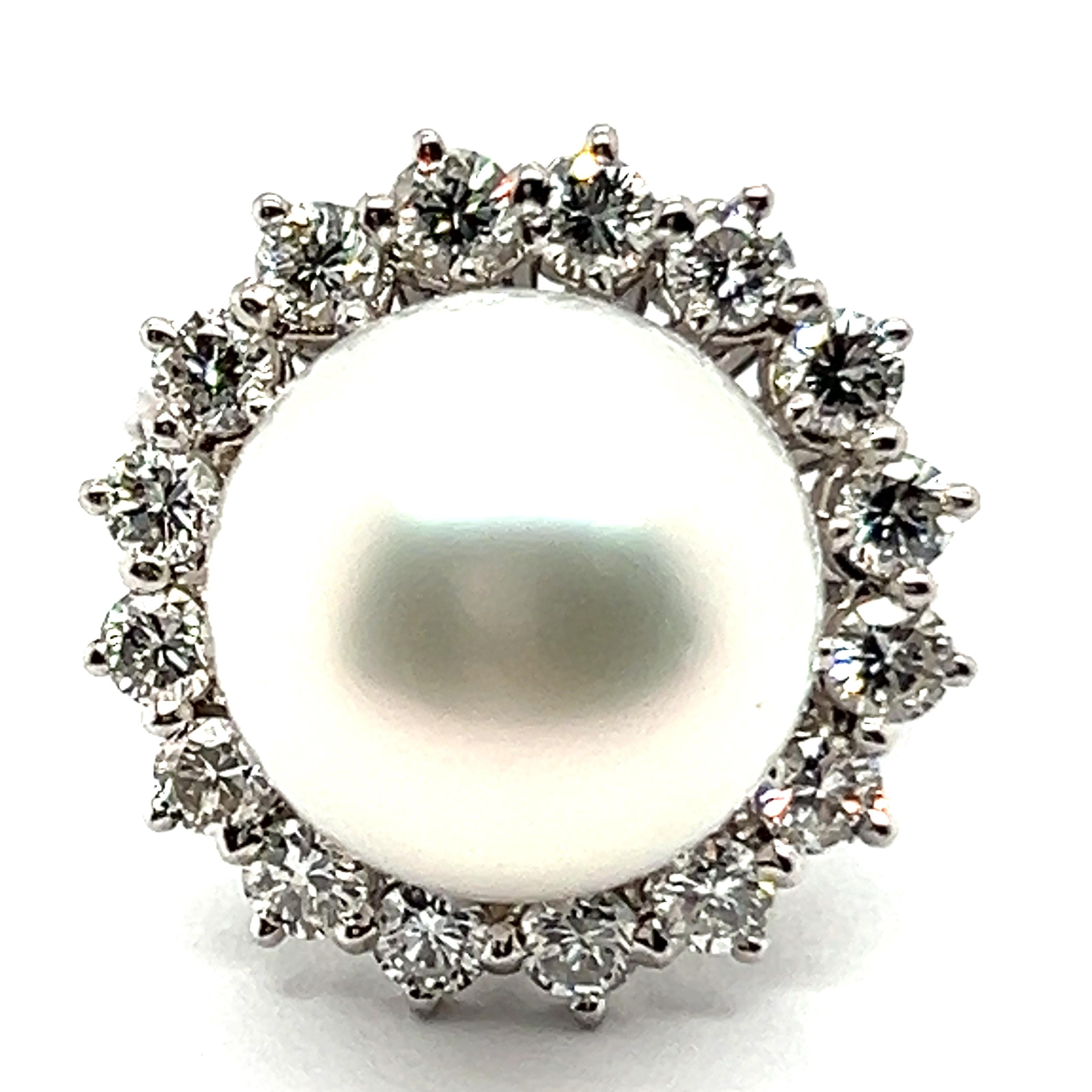 Ring with South Sea Cultural Pearl & Diamonds in 18 Karat White Gold For Sale 6