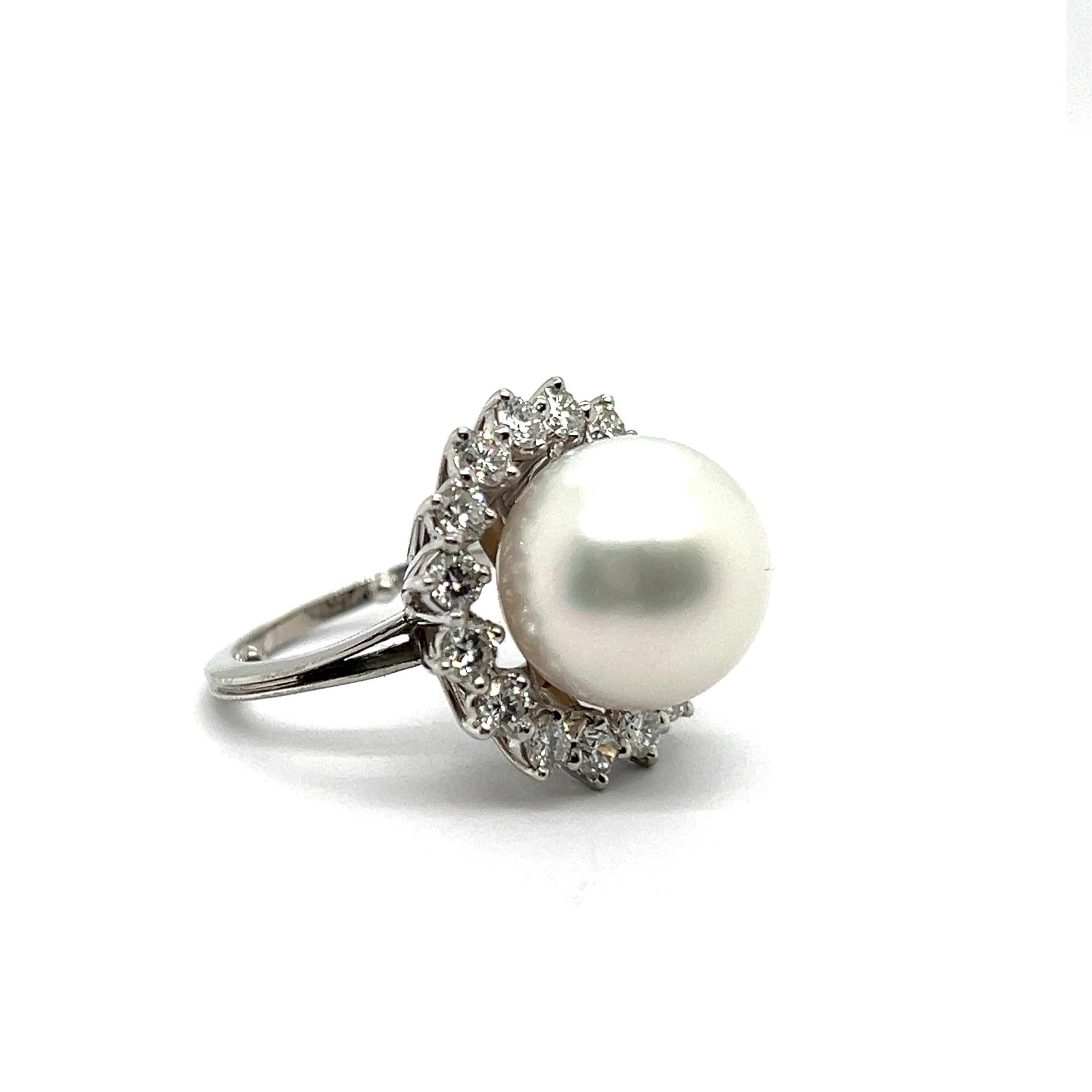 Ring with South Sea Cultural Pearl & Diamonds in 18 Karat White Gold For Sale 7