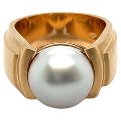 Bague en or rose 18 carats avec perle de culture des mers du Sud
