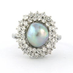 Ring with South Sea pearl and brilliant cut diamonds up to 0.80ct 18k gold