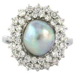 Ring with South Sea pearl and brilliant cut diamonds up to 0.80ct 18k gold