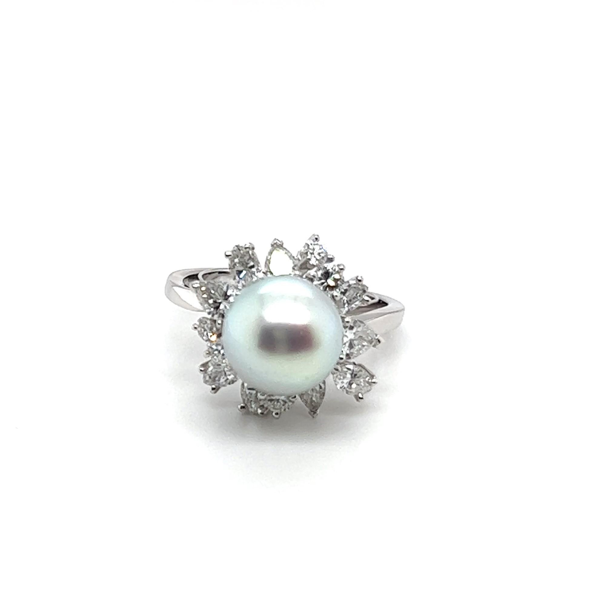 Ring with South Sea Pearl and Diamonds in 18 Karat White Gold by Meister For Sale 6