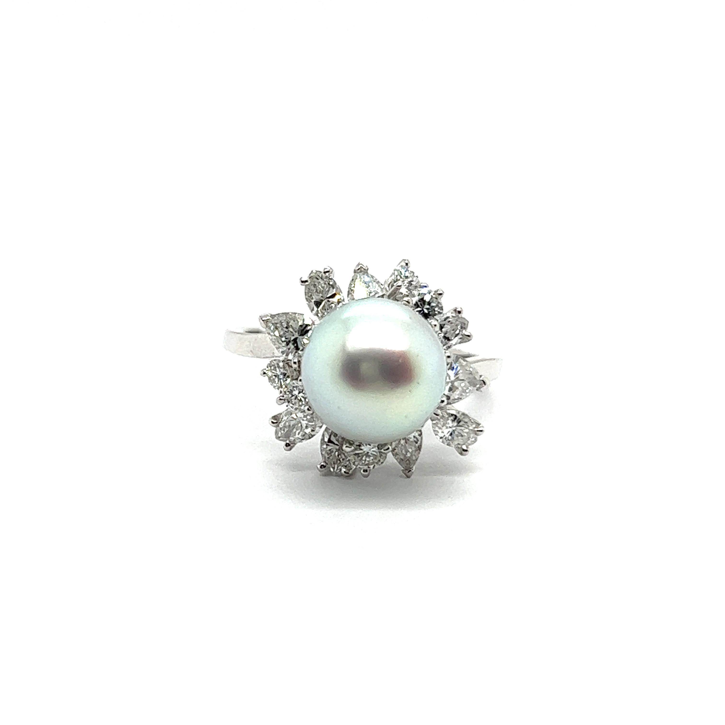Modern Ring with South Sea Pearl and Diamonds in 18 Karat White Gold by Meister For Sale