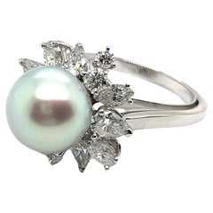 Ring with South Sea Pearl and Diamonds in 18 Karat White Gold by Meister