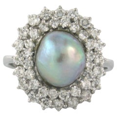 Ring with Southsea pearl and diamonds 18k white gold