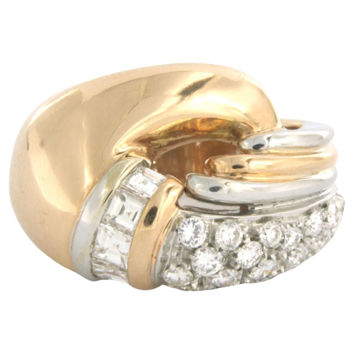 Ring with square and brilliant cut diamonds up to 2.00ct 18k bicolour gold