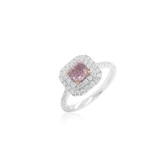 Ring with square shape GIA certified Fancy Pink Purple diamond and white diamond