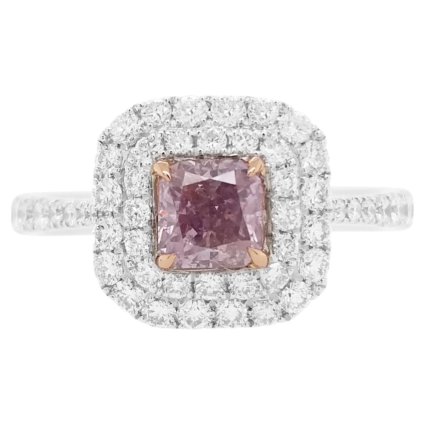 Anillo con diamante Fancy Pink Purple de forma cuadrada certificado GIA y diamante blanco