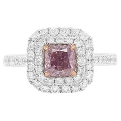 Anillo con diamante Fancy Pink Purple de forma cuadrada certificado GIA y diamante blanco