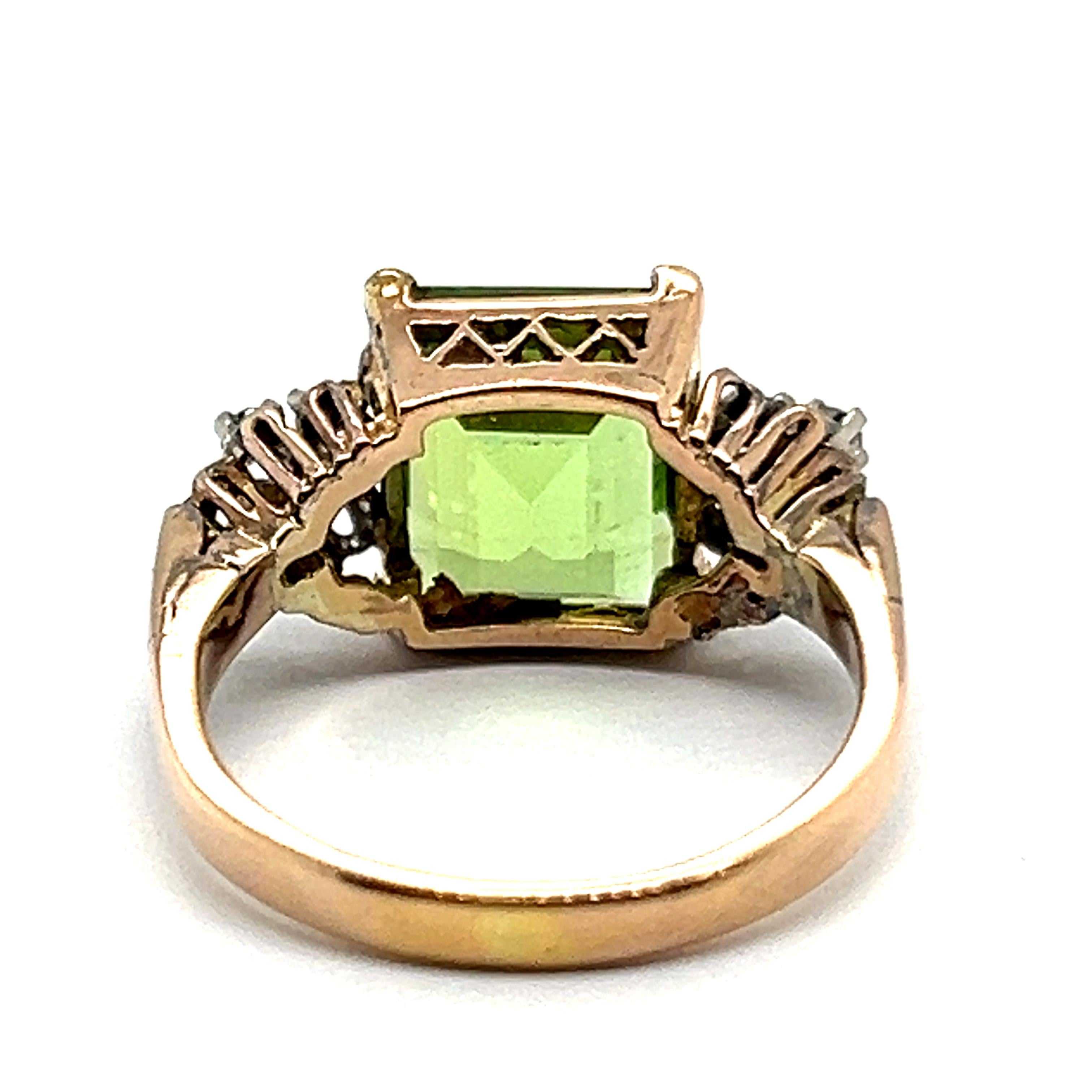 Square Cut Ring with Stunning 3.50 Carat Peridot and Diamonds in Red & White Gold