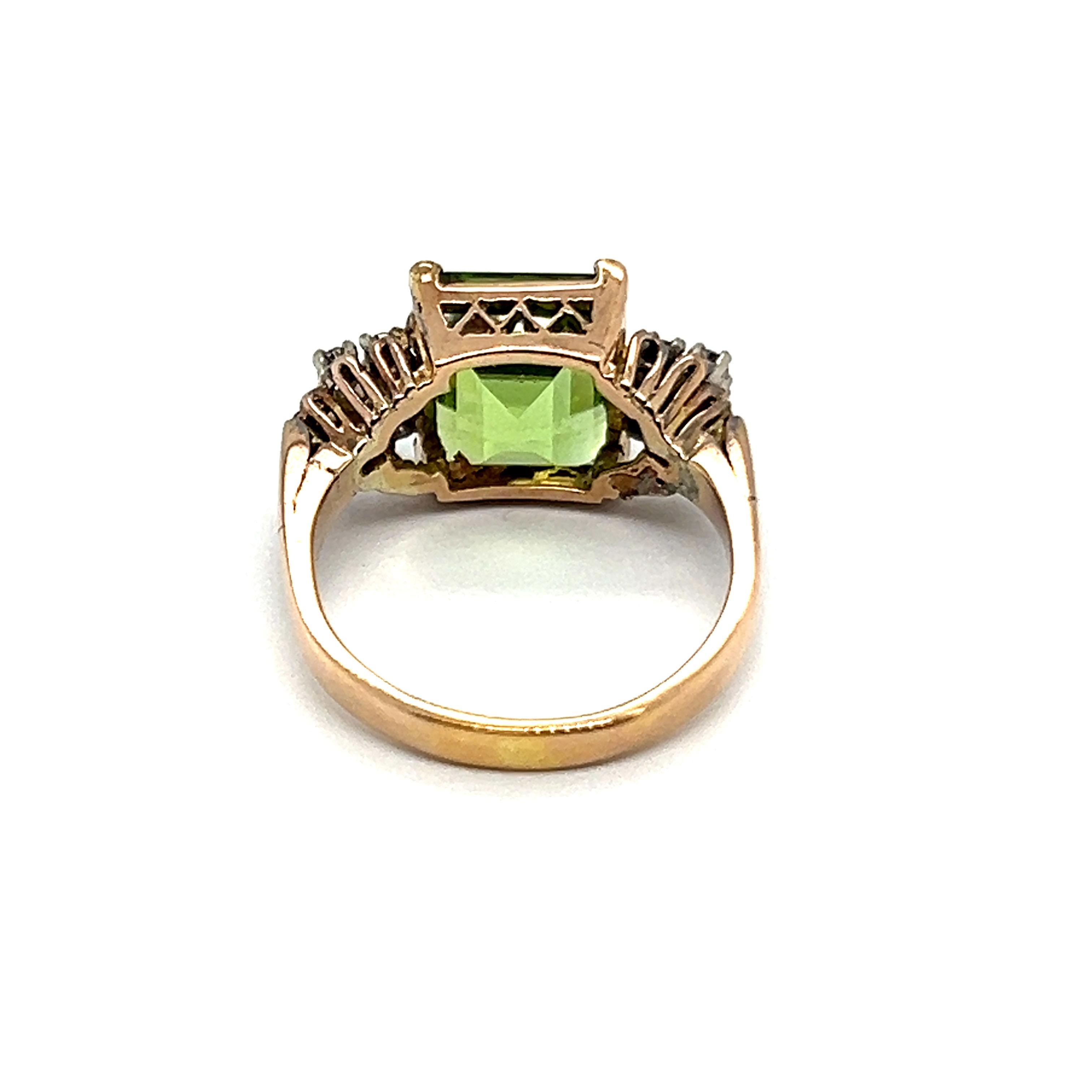 Ring with Stunning 3.50 Carat Peridot and Diamonds in Red & White Gold 1