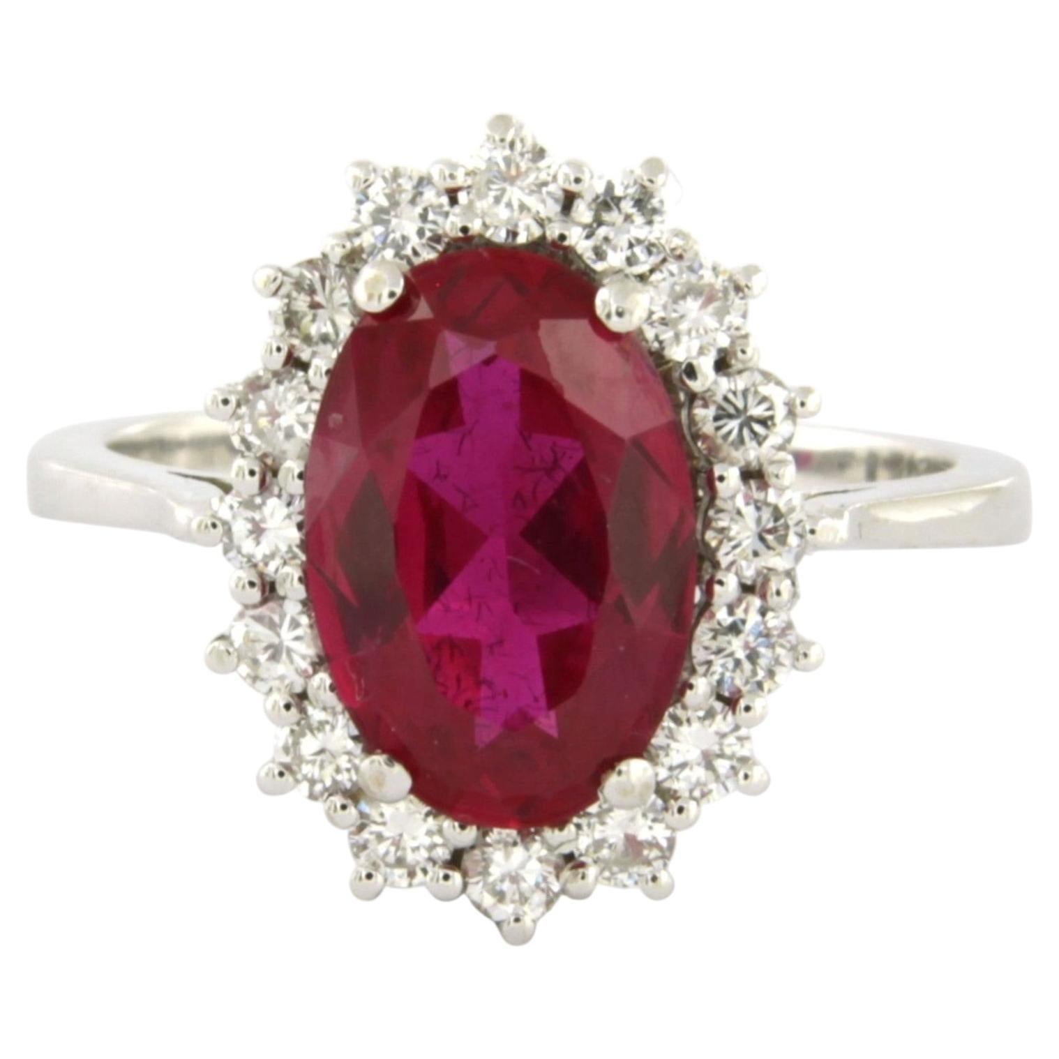 Ring with synthetich ruby and brilliant cut diamonds up to 0.62ct 14k gold