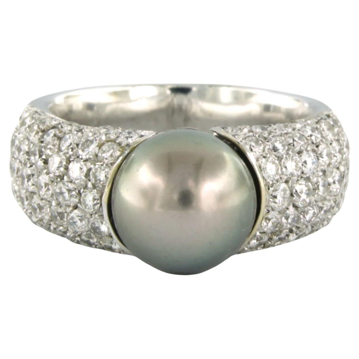 Ring with Tahiti pearl and diamonds up to 2.00ct 18k white gold