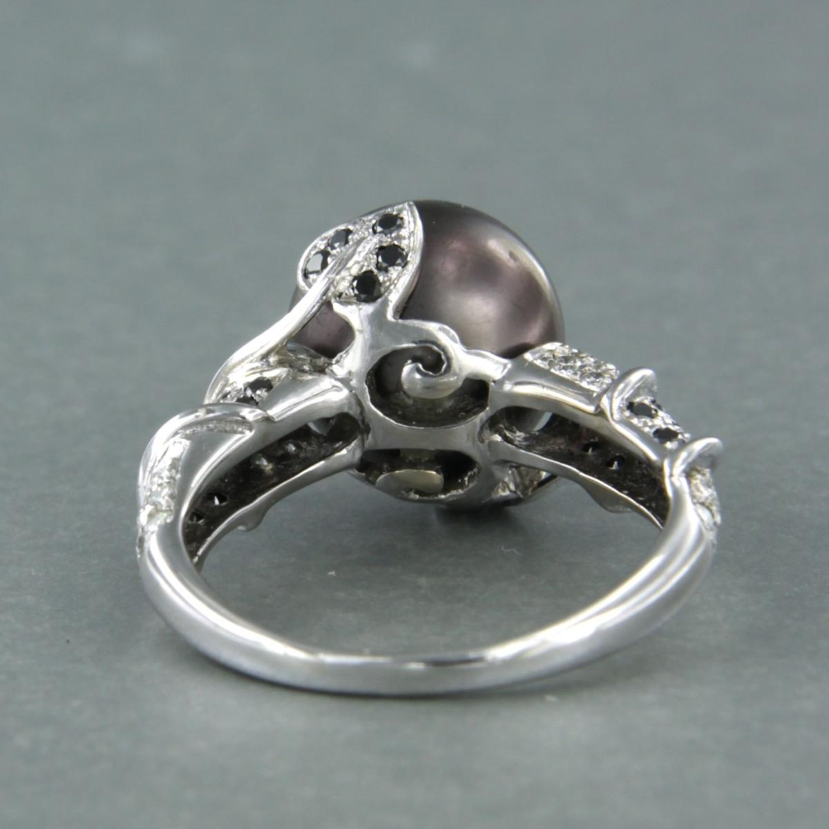 Women's Ring with Tahiti pearl with Tahiti pearl and brilliant cut diamonds 18k gold For Sale
