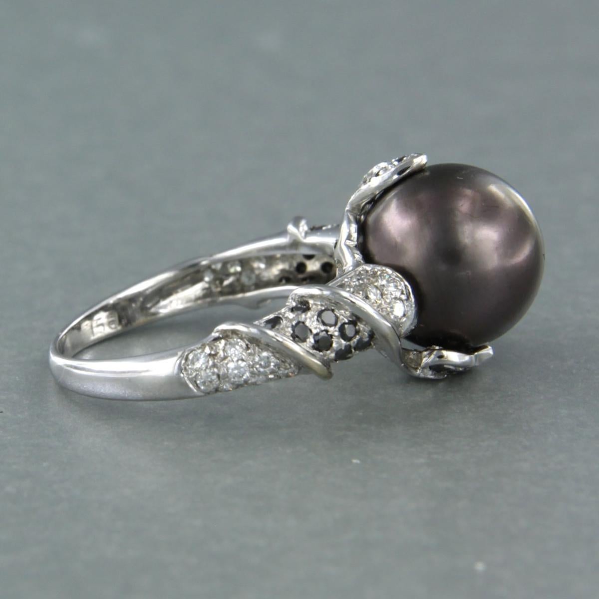 Ring with Tahiti pearl with Tahiti pearl and brilliant cut diamonds 18k gold For Sale 1