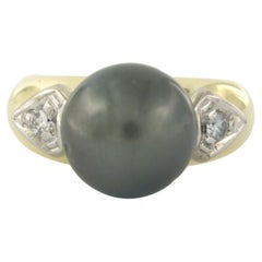 Ring with Tahitian pearl and brilliant cut diamonds up to 0.20ct 14k gold