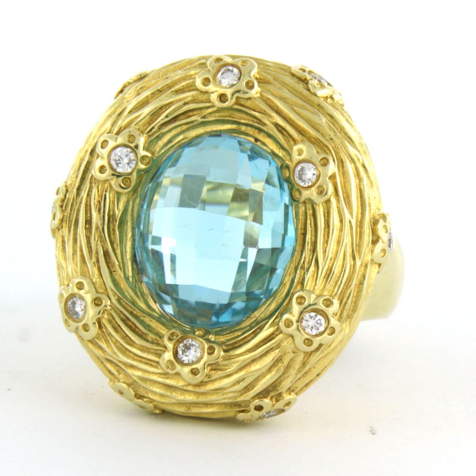 Ring with topaz and brilliant cut diamond up to 0.23ct 18k yellow gold In Excellent Condition For Sale In The Hague, ZH
