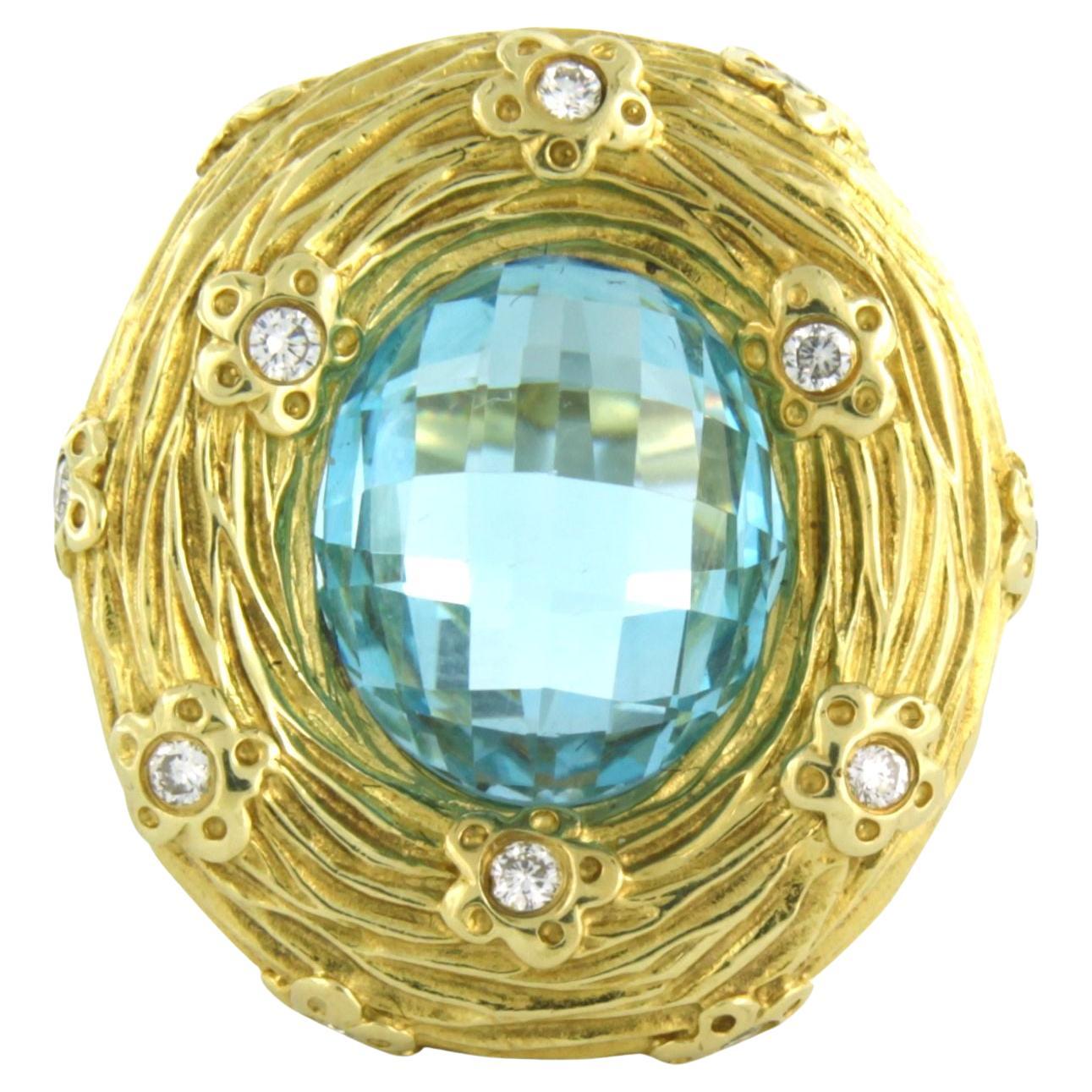 Ring with topaz and brilliant cut diamond up to 0.23ct 18k yellow gold For Sale